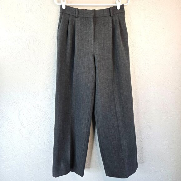 Babaton Wide Leg Pants Gray Pleated Minimalist Heritage Preppy Academia Trousers - Picture 1 of 13